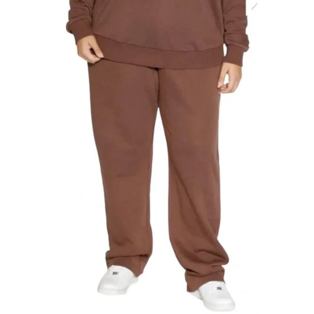 New NAKED WARDROBE Chocolate French Terry Wide Leg Jogger Sweatpants 1X, 2X, 3X